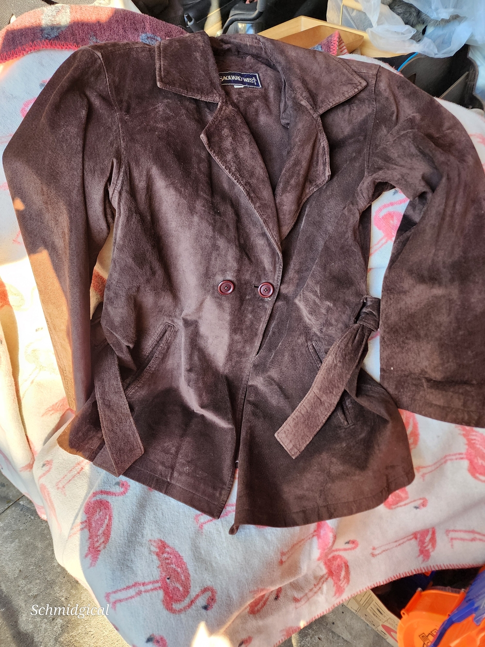 Vintage Suede Chocolate Brown Mens‎ Ranch Jacket with Belt Saguaro West